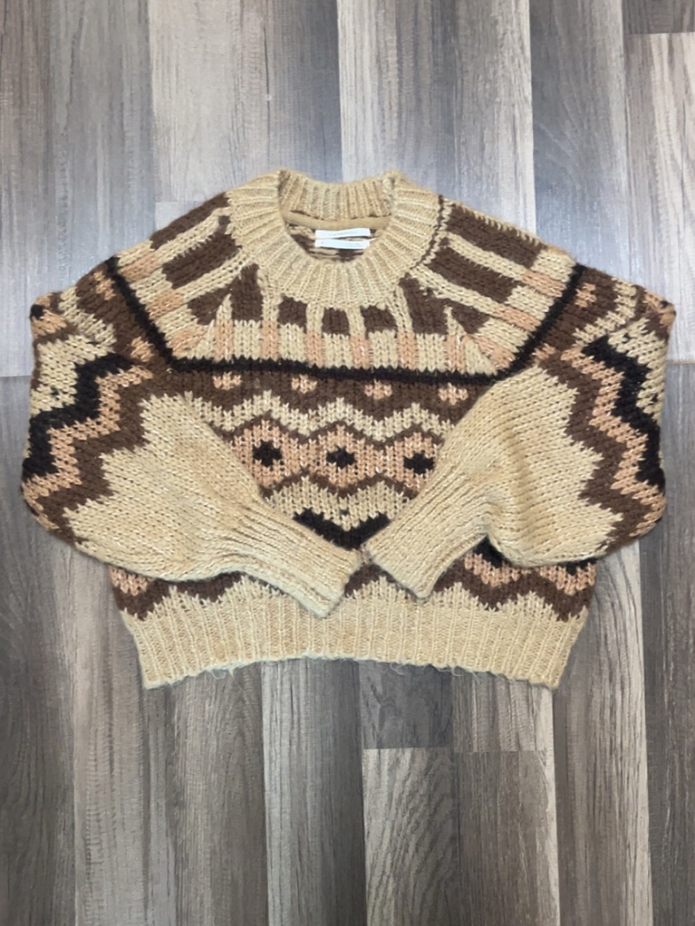 ANTHROPOLOGIE Carson Fair Isle Chevron Crewneck Sweater Women’s Brown XS